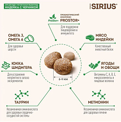 Sirius cухой корм для взрослых кошек, Индейка и Черника, 10кг